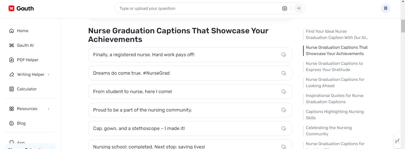 Crafting BSN Graduation Captions with Gauth